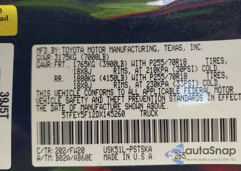 2013 Toyota Tundra Crewmax Sr5 from USA, damaged, VIN 5TFEY5F12DX145260